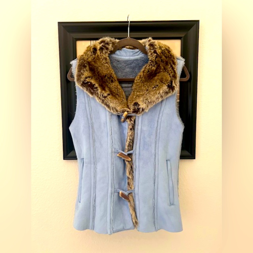 NWT - Vintage Skea Vancouver Vest—faux shearling w/ faux fur trim, Size: S